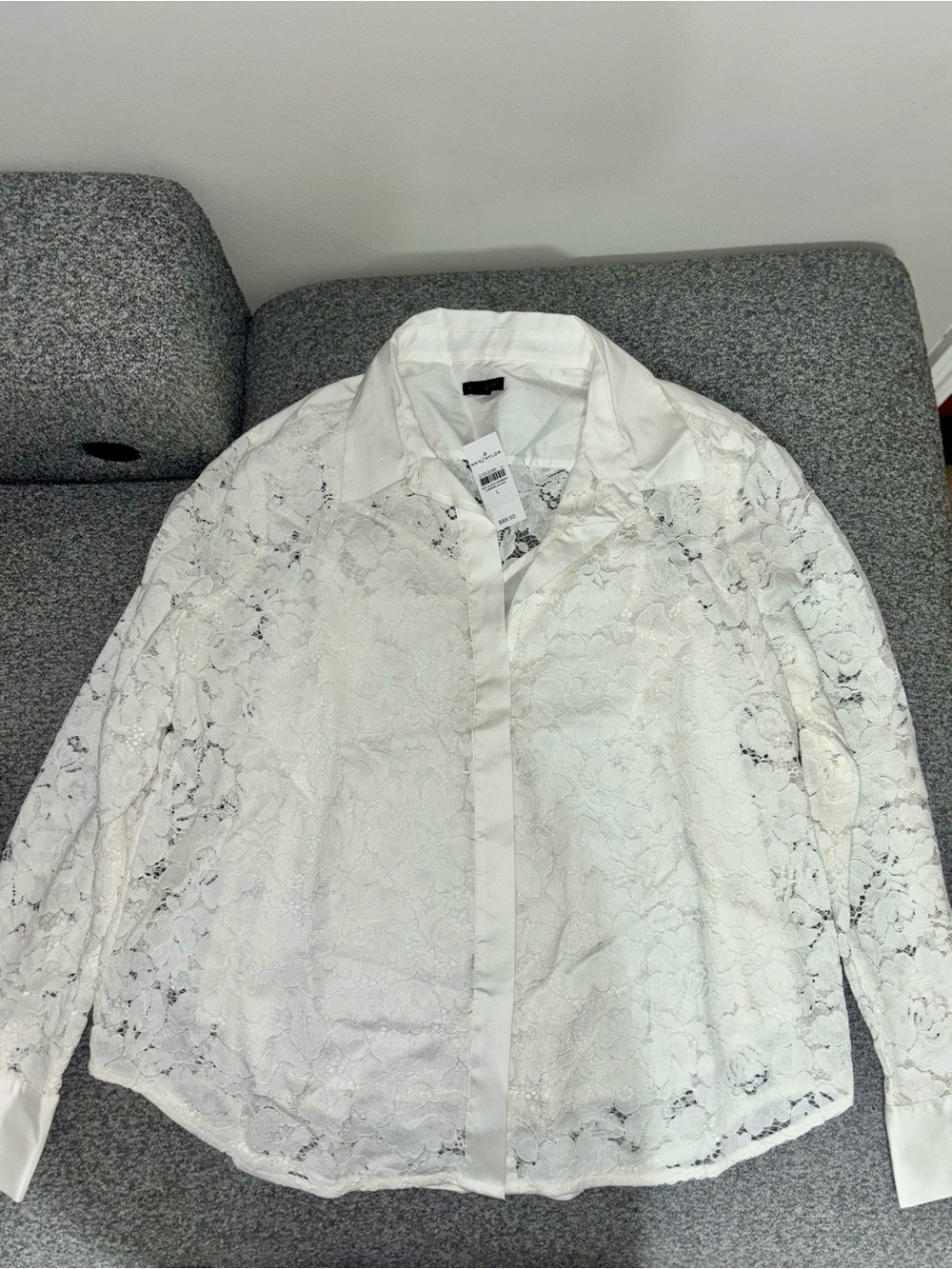 Ann Taylor White Lace Button-Down Shirt